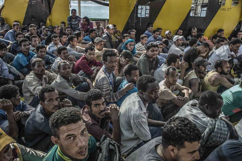 MSF155142 Francesco Zizola/NOOR On board the Bourbon Argos following a rescue in the Mediterranean. The refugees will be taken to Italy